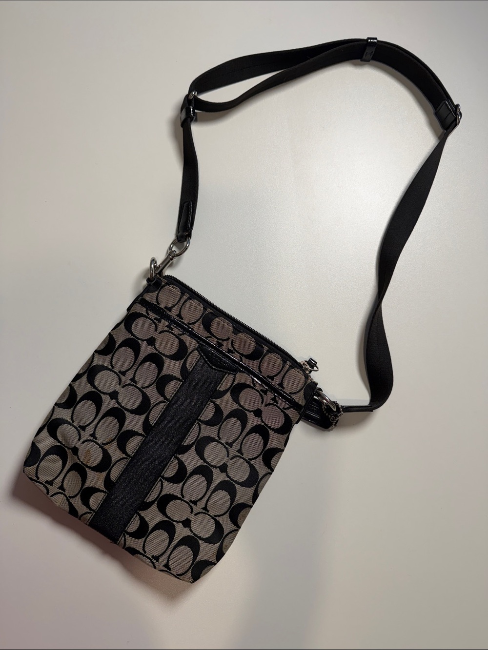 Coach Crossbody Bag in Black and Taupe Signature Print